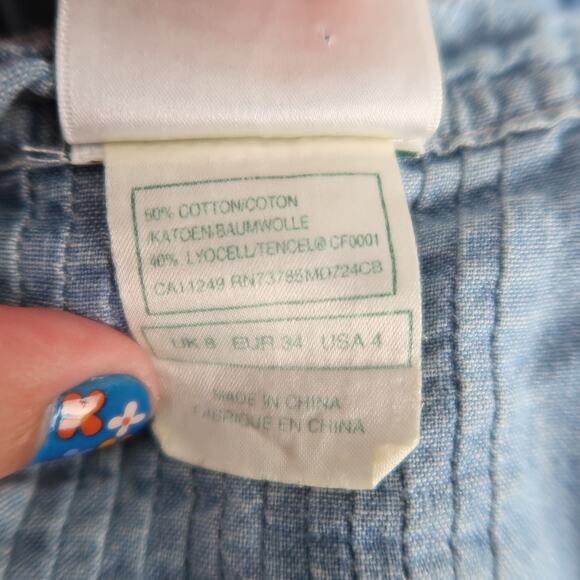 Vintage 90s Laura Ashley light wash blue denim midi dress 4 - Picture 7 of 7